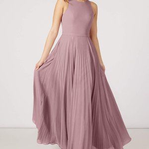 AZAZIE LINDIE A-Line Scoop Pleated Chiffon Floor-Length Maxi Dress dusty rose 8